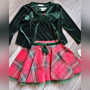 2 piece BONNIE JEAN FLARE PLAID PRINT DRESS RED/GREEN size 5